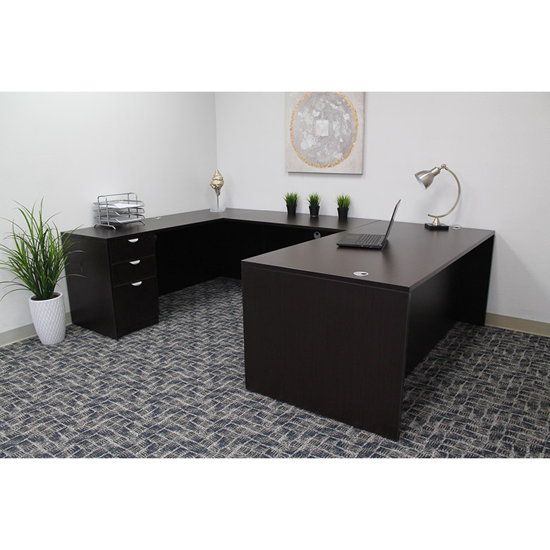 Boss  66 Inch Executive U-Shape Desk with 2 File Storage Pedestals, Mocha