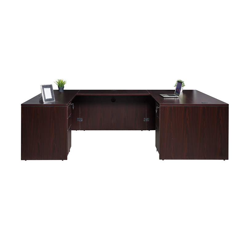 Boss  66 Inch Executive U-Shape Desk with 2 File Storage Pedestals, Mahogany