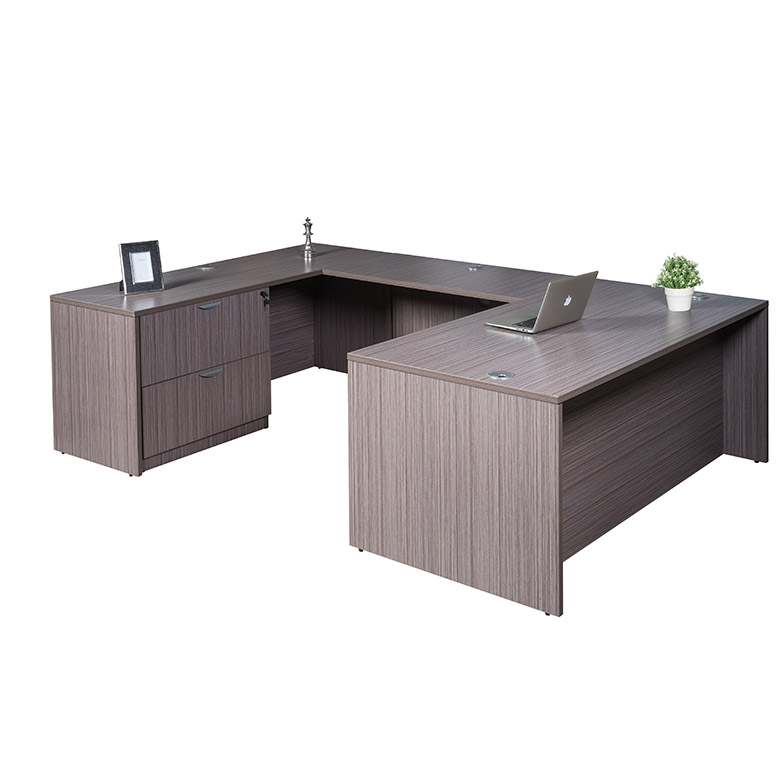Boss 66 Inch Executive U-Shape Desk with Lateral File and Credenza, Driftwood