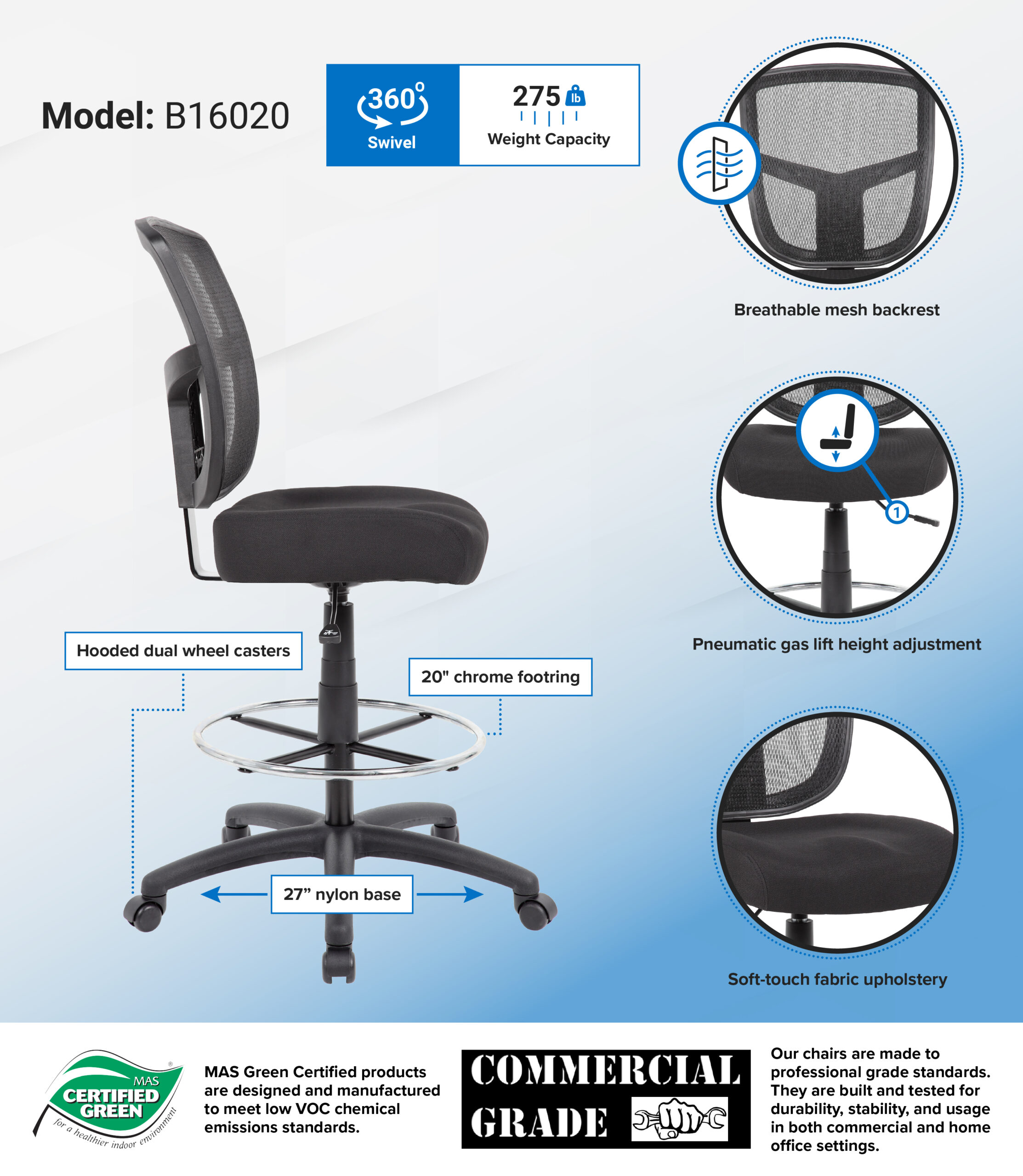 Boss Contract Mesh Armless Drafting Stool - Image 7