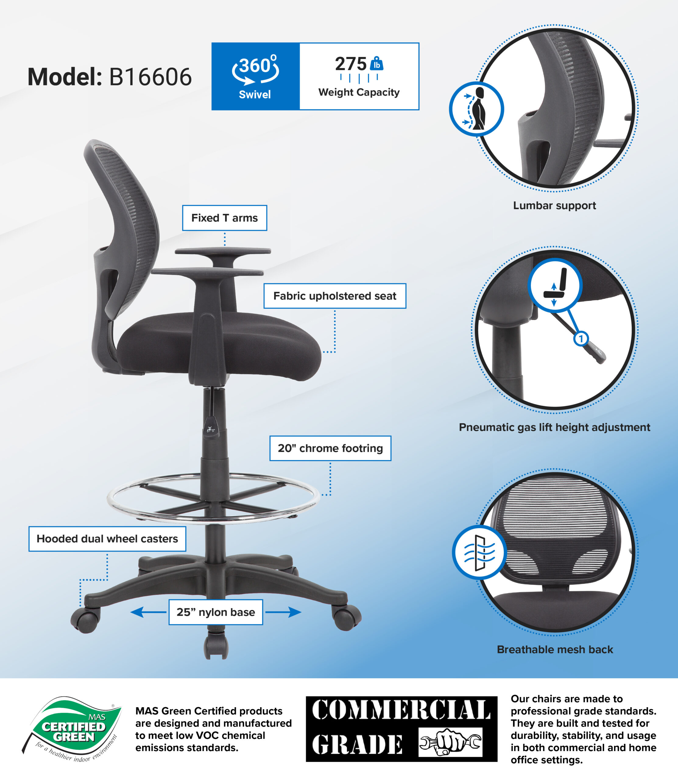 Boss Commercial Grade Mesh Stool W/ Arms - Image 7