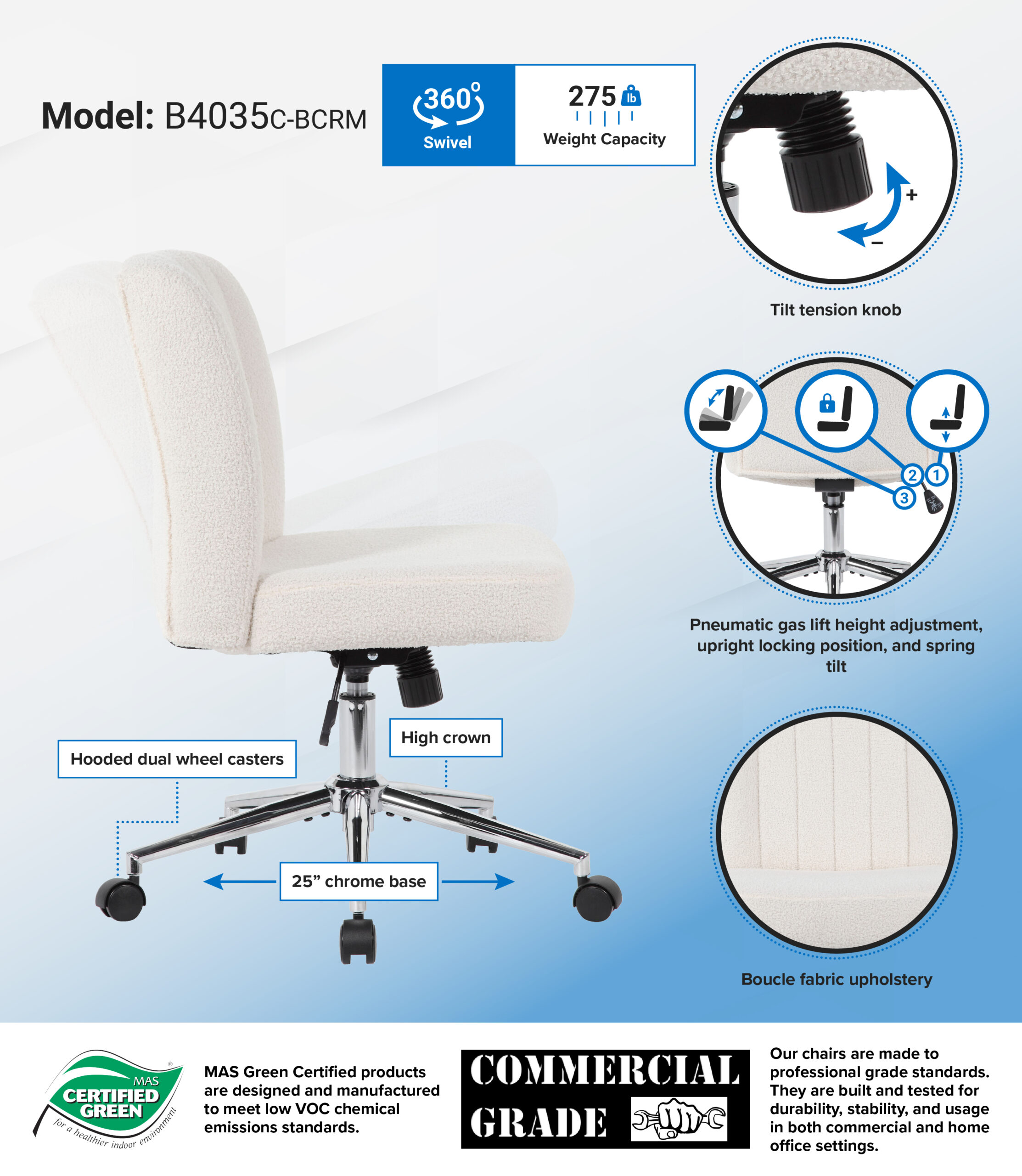 Boss Boucle Task Chair, Cream - Image 6
