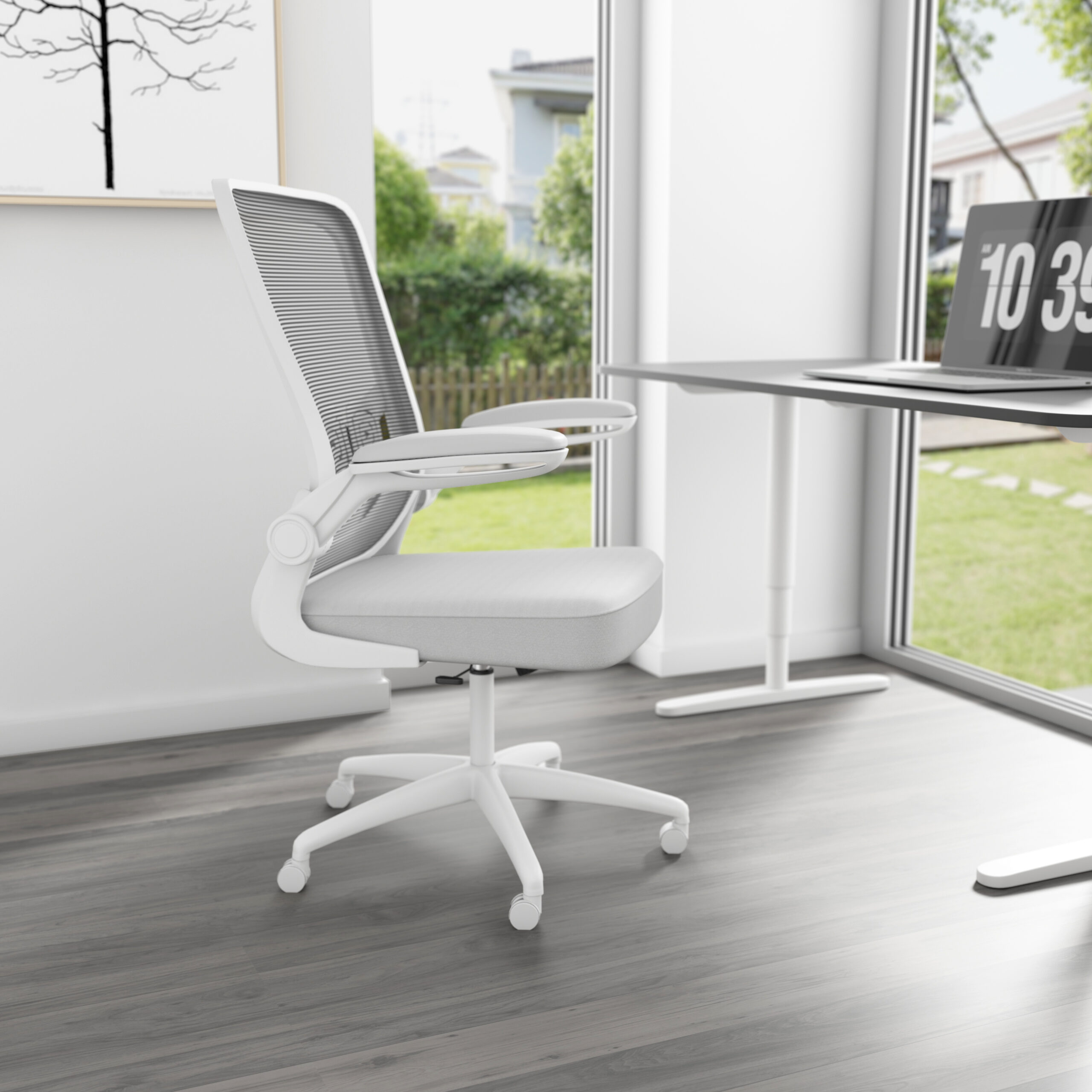 Boss Grey Mesh, Flip Arm, Task Chair, White Frame - Image 8