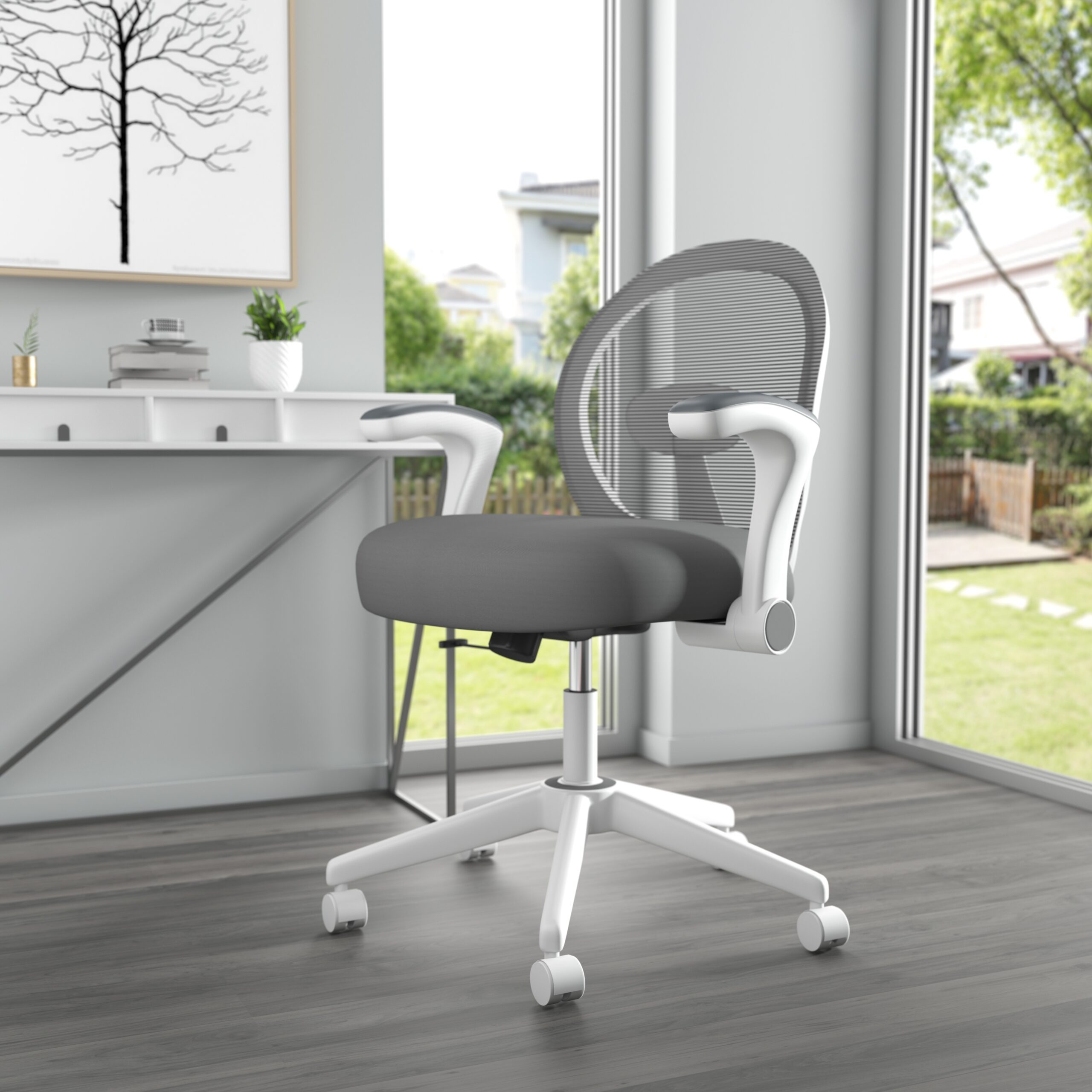 Boss Grey Mesh, Flip Arm, Task Chair, White Frame - Image 7