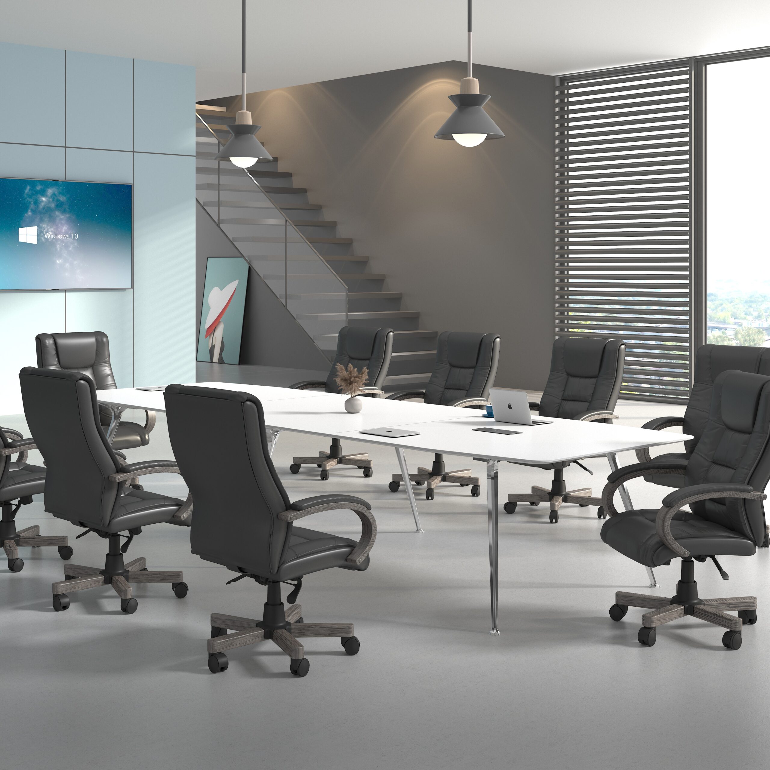 Boss High Back Executive Wood Finished Chairs, Grey - Image 7