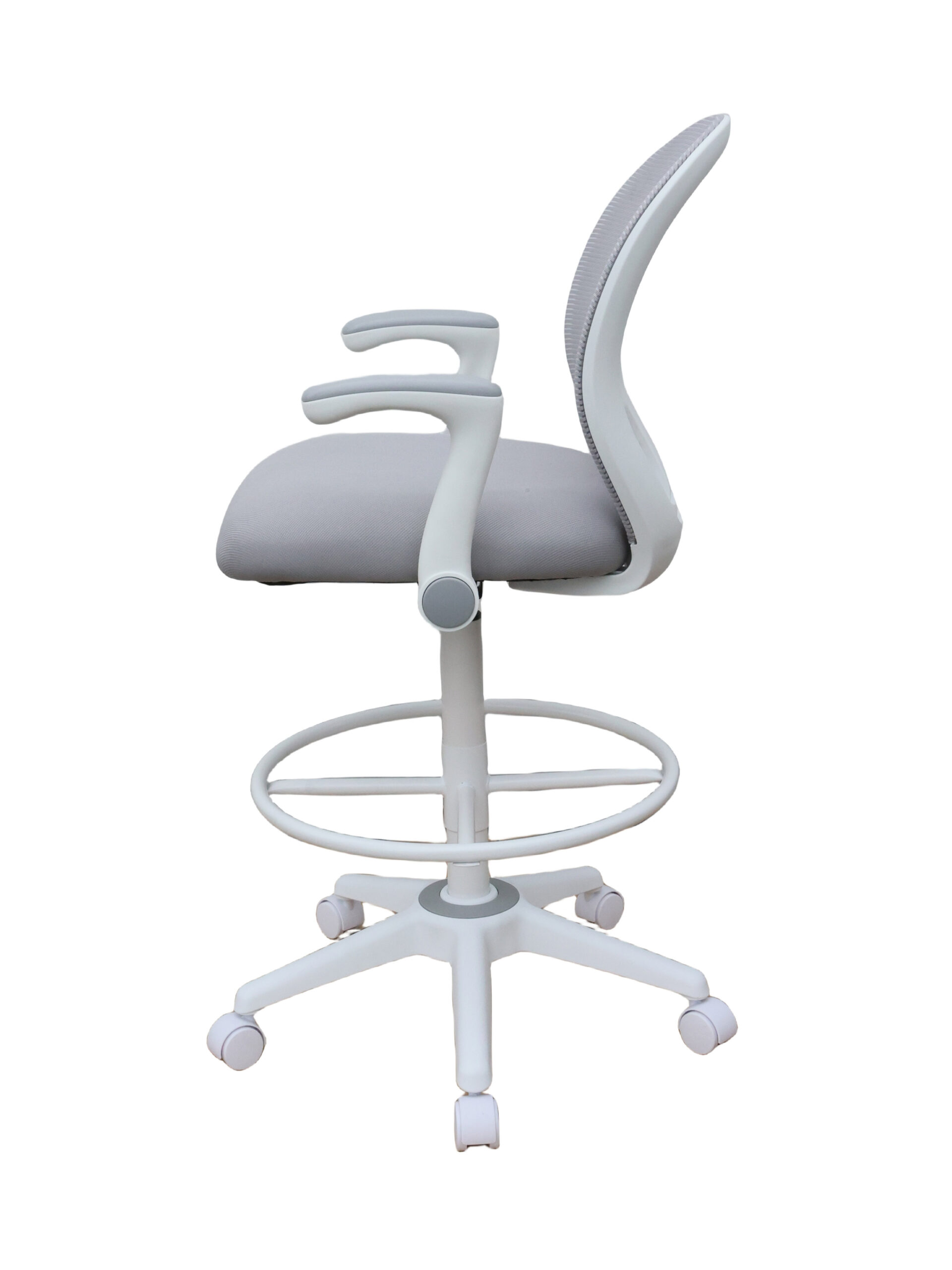 Boss Grey Mesh, Flip Arm, Stool, White Frame - Image 2