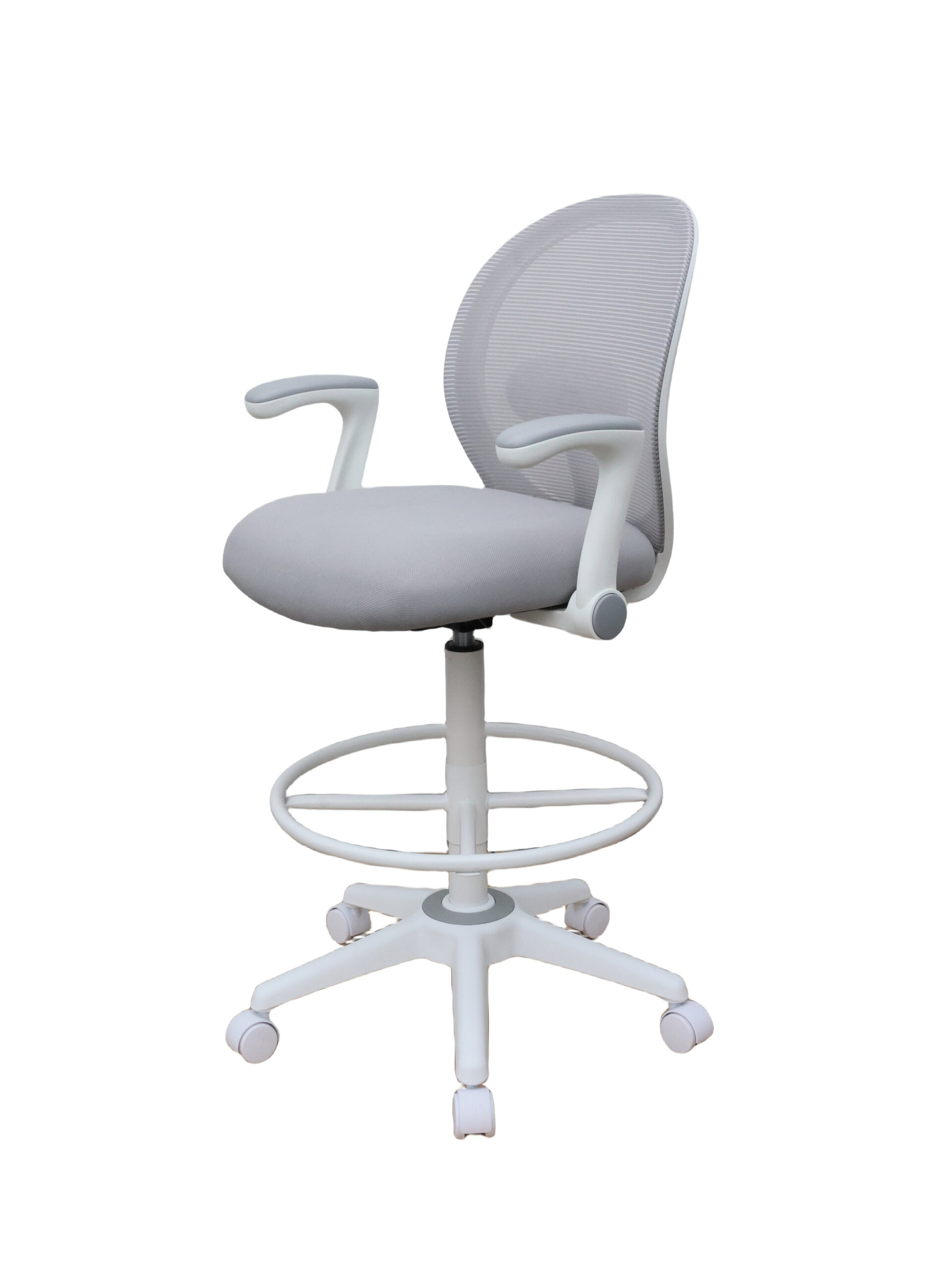 Boss Grey Mesh, Flip Arm, Stool, White Frame - Image 3