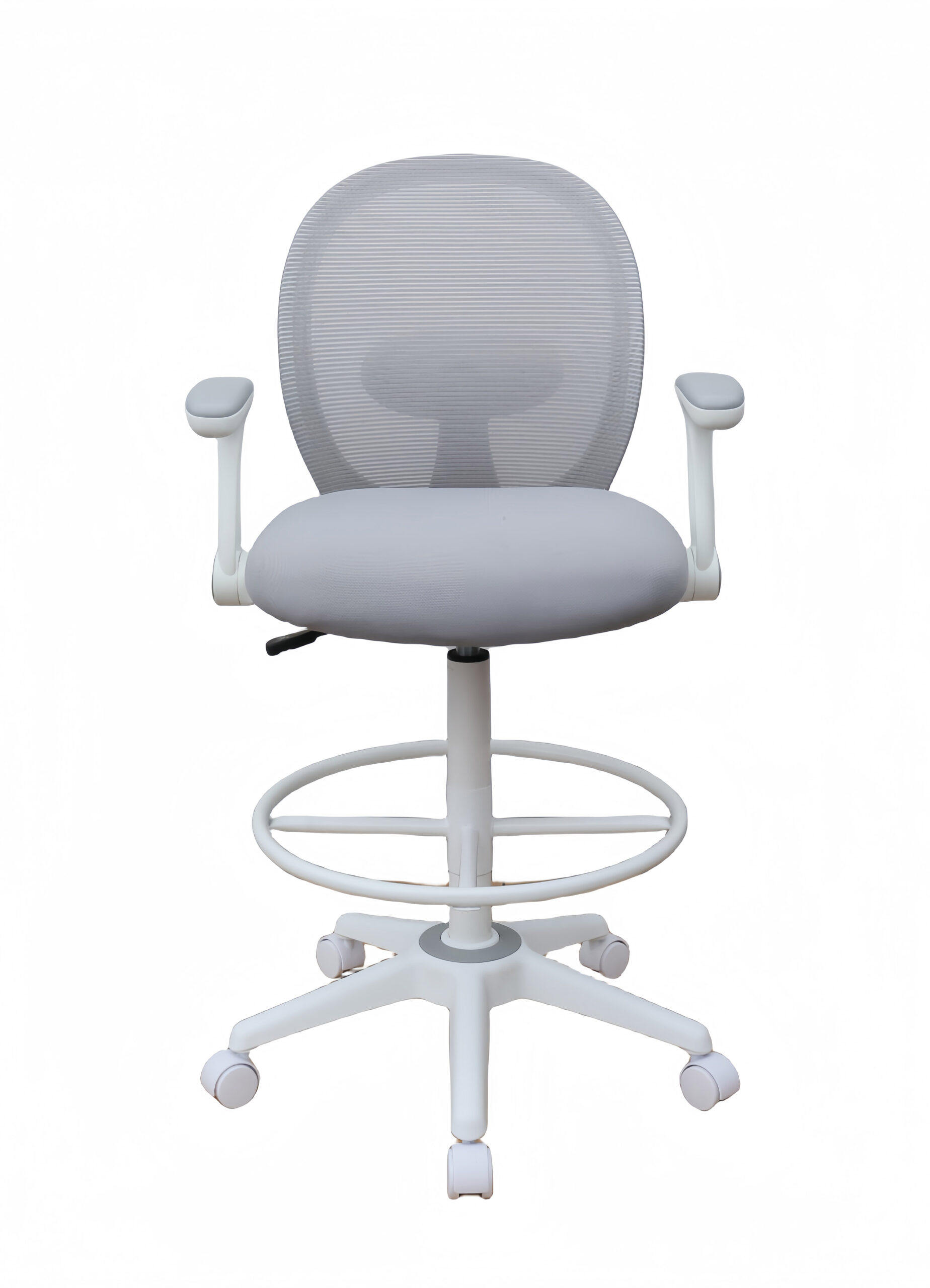 Boss Grey Mesh, Flip Arm, Stool, White Frame - Image 4