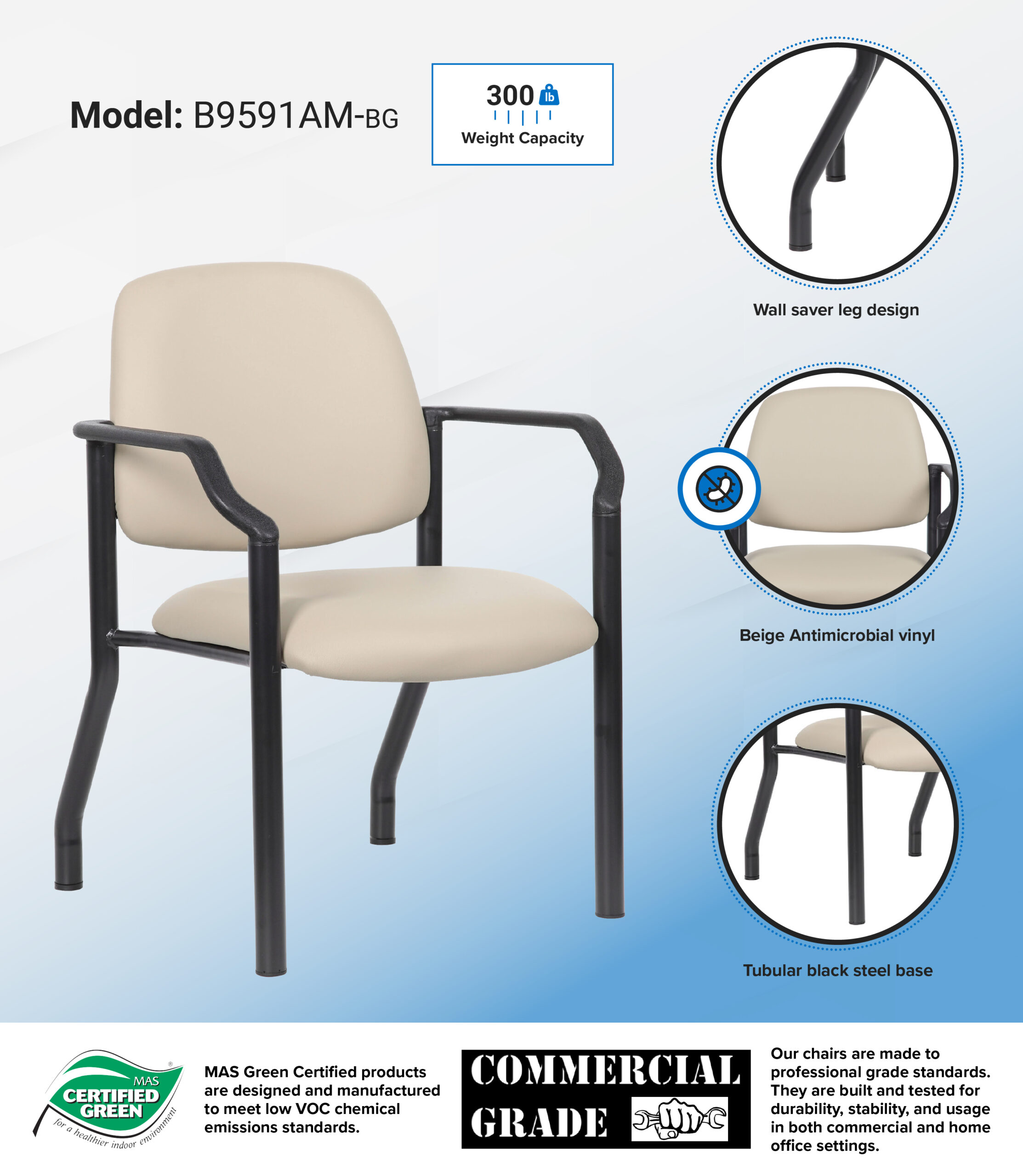 Boss Chair Mid Back Guest Chair, 300 lb capacity, Antimicrobial Vinyl, Beige - Image 4
