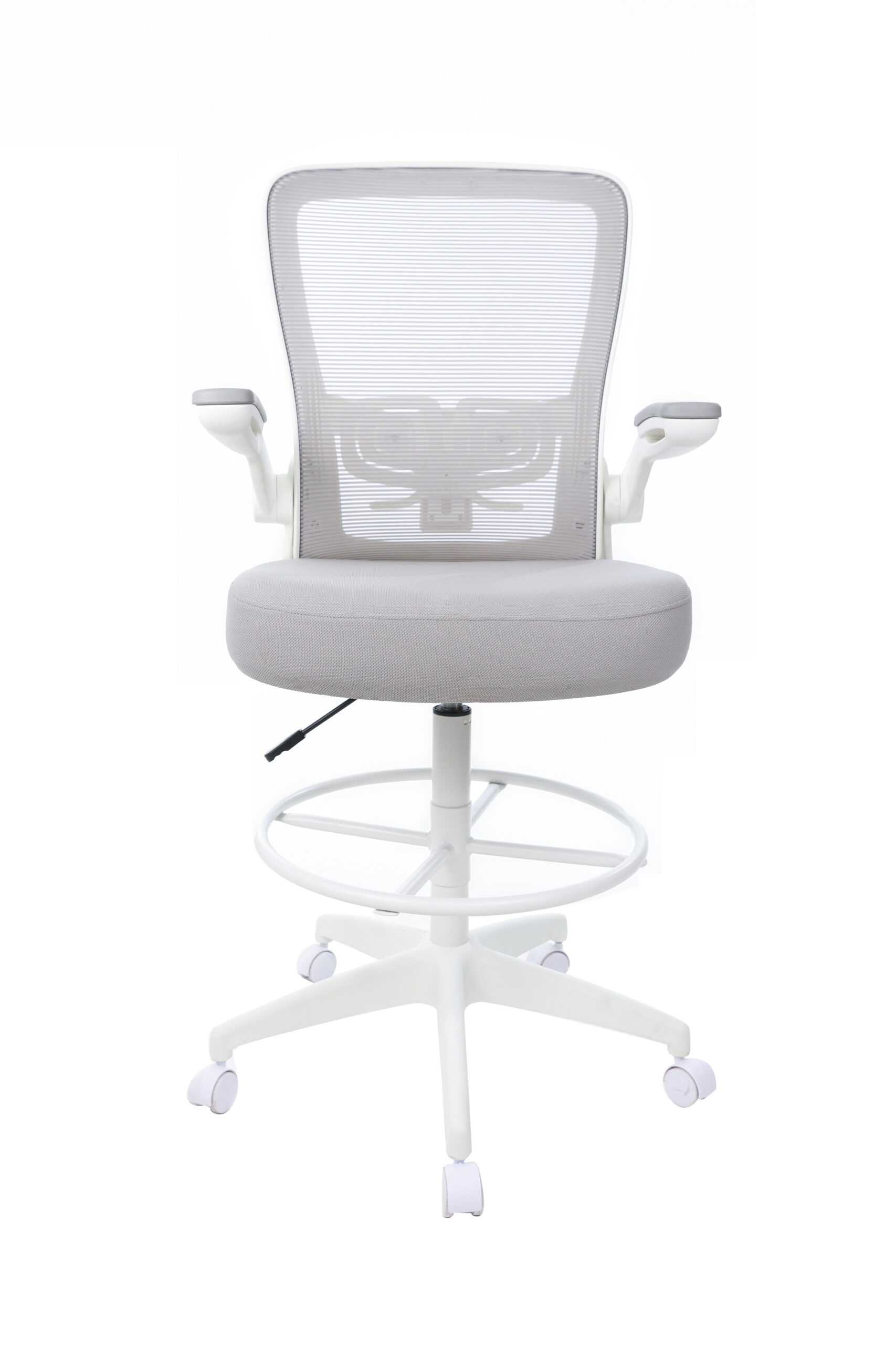 Boss Grey Mesh, Flip Arm, Stool, White Frame - Image 7