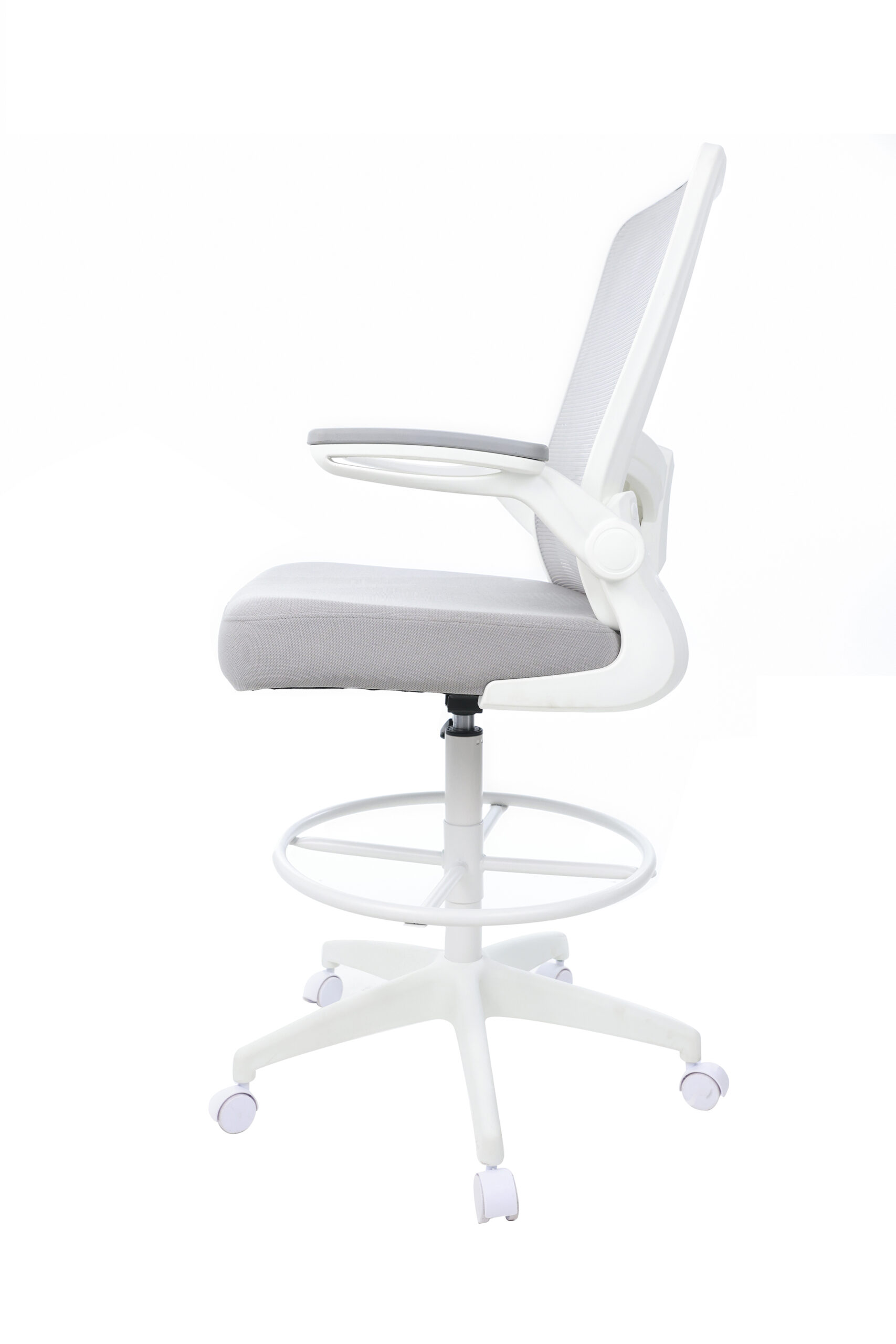 Boss Grey Mesh, Flip Arm, Stool, White Frame - Image 6
