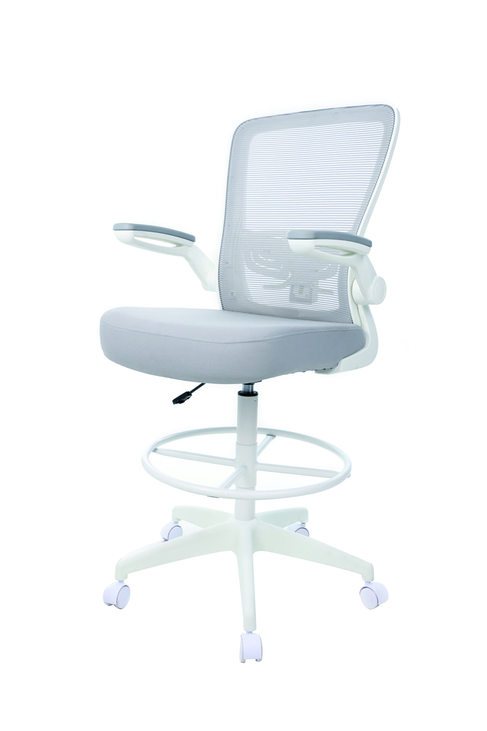 Boss Grey Mesh, Flip Arm, Stool, White Frame - Image 5