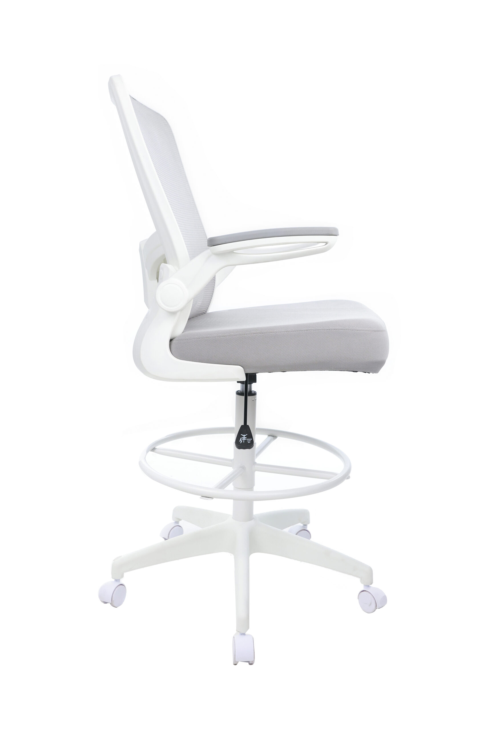 Boss Grey Mesh, Flip Arm, Stool, White Frame - Image 3