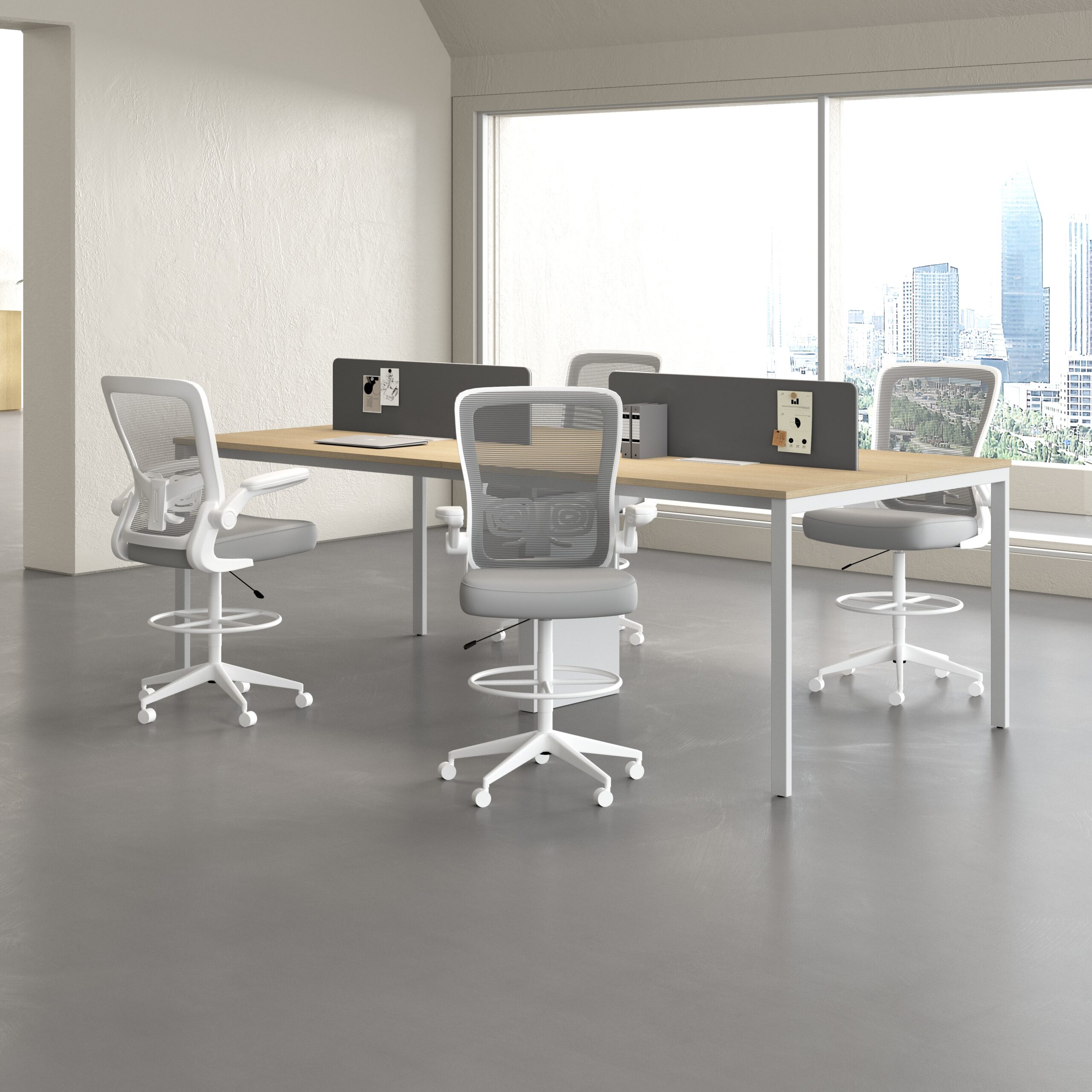 Boss Grey Mesh, Flip Arm, Stool, White Frame - Image 9