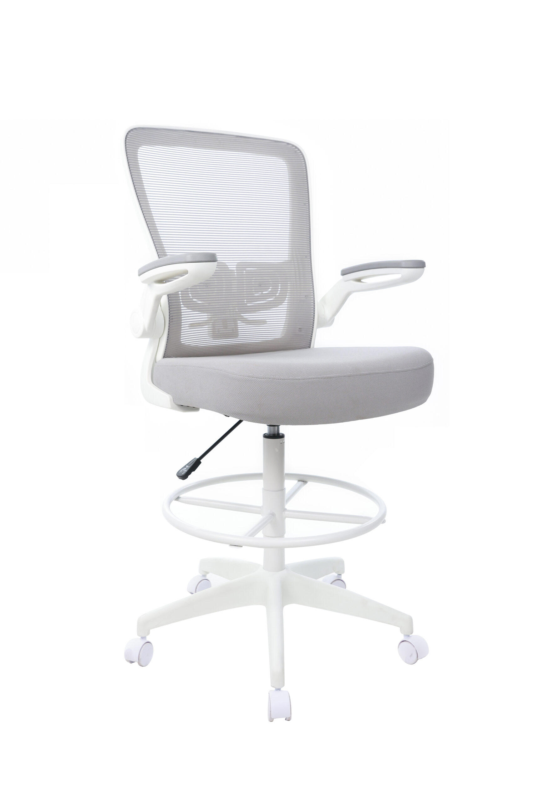 Boss Grey Mesh, Flip Arm, Stool, White Frame - Image 2