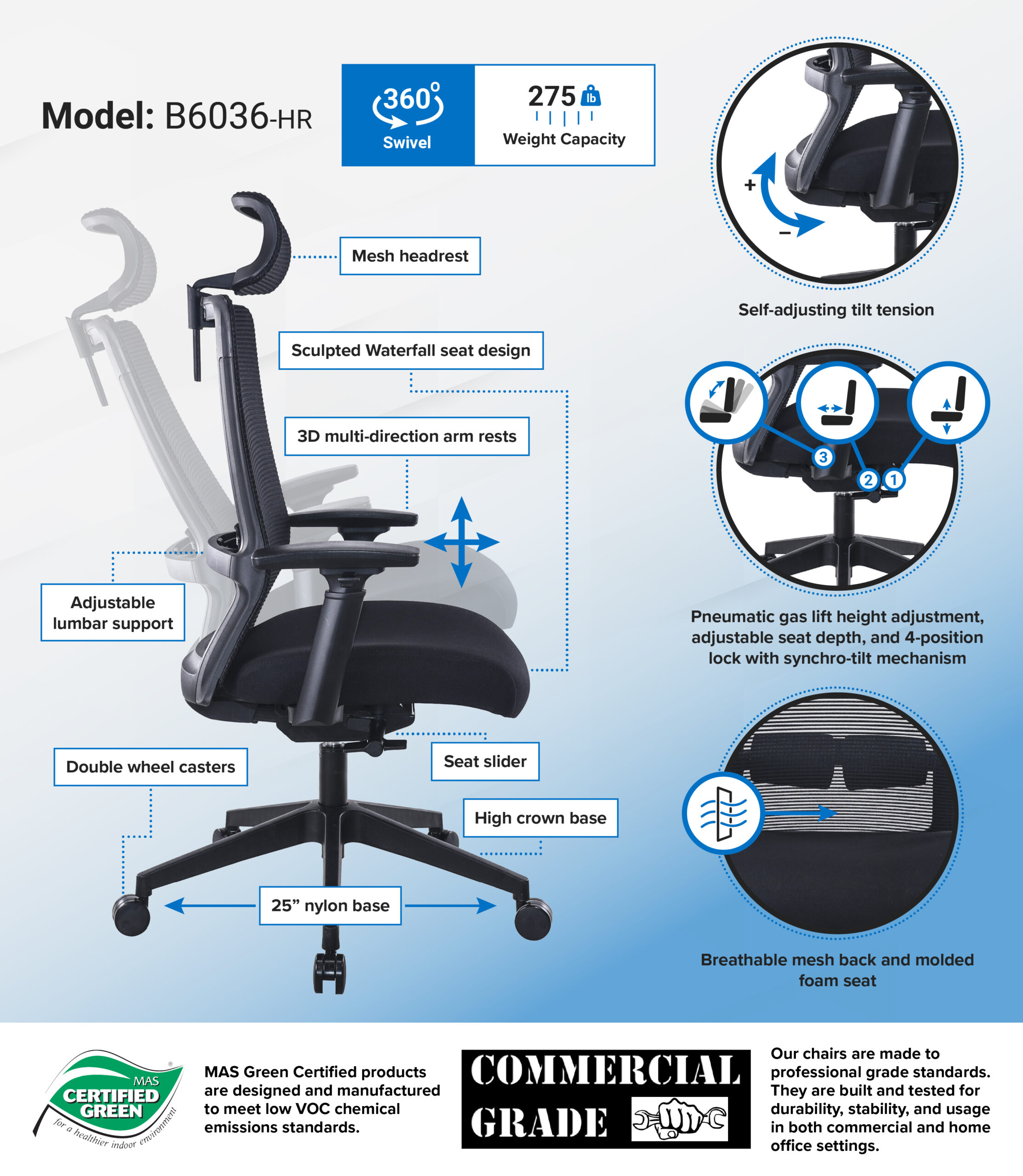 Boss Mesh Chair, w/ Headrest - Image 9