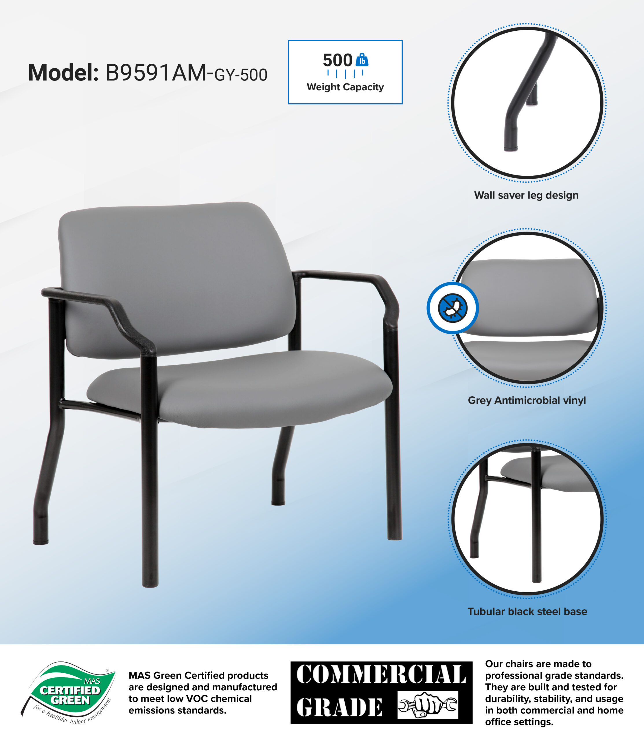 Boss Chair Mid Back Guest Chair, 500 lb capacity, Antimicrobial Vinyl - Image 8