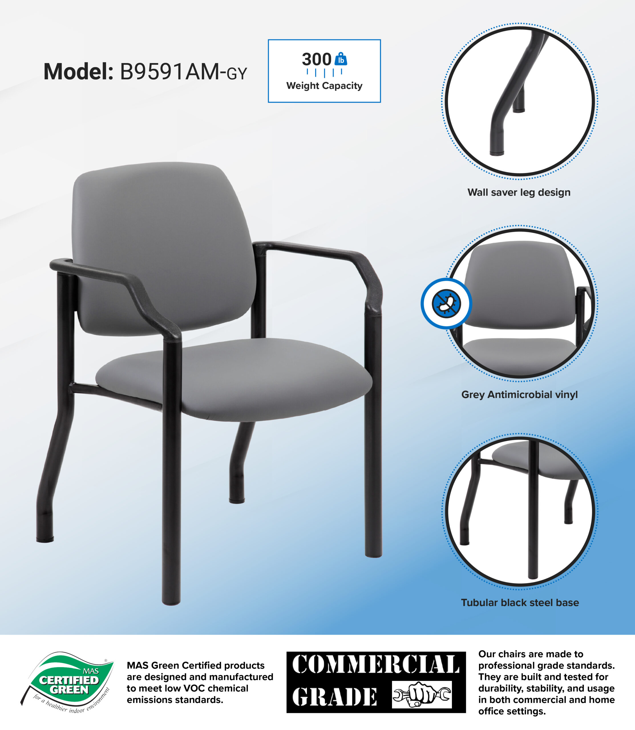 Boss Chair Mid Back Guest Chair, 300 lb capacity, Antimicrobial Vinyl - Image 9
