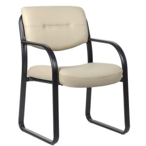Boss Leather Sled Base Side Chair, Beige