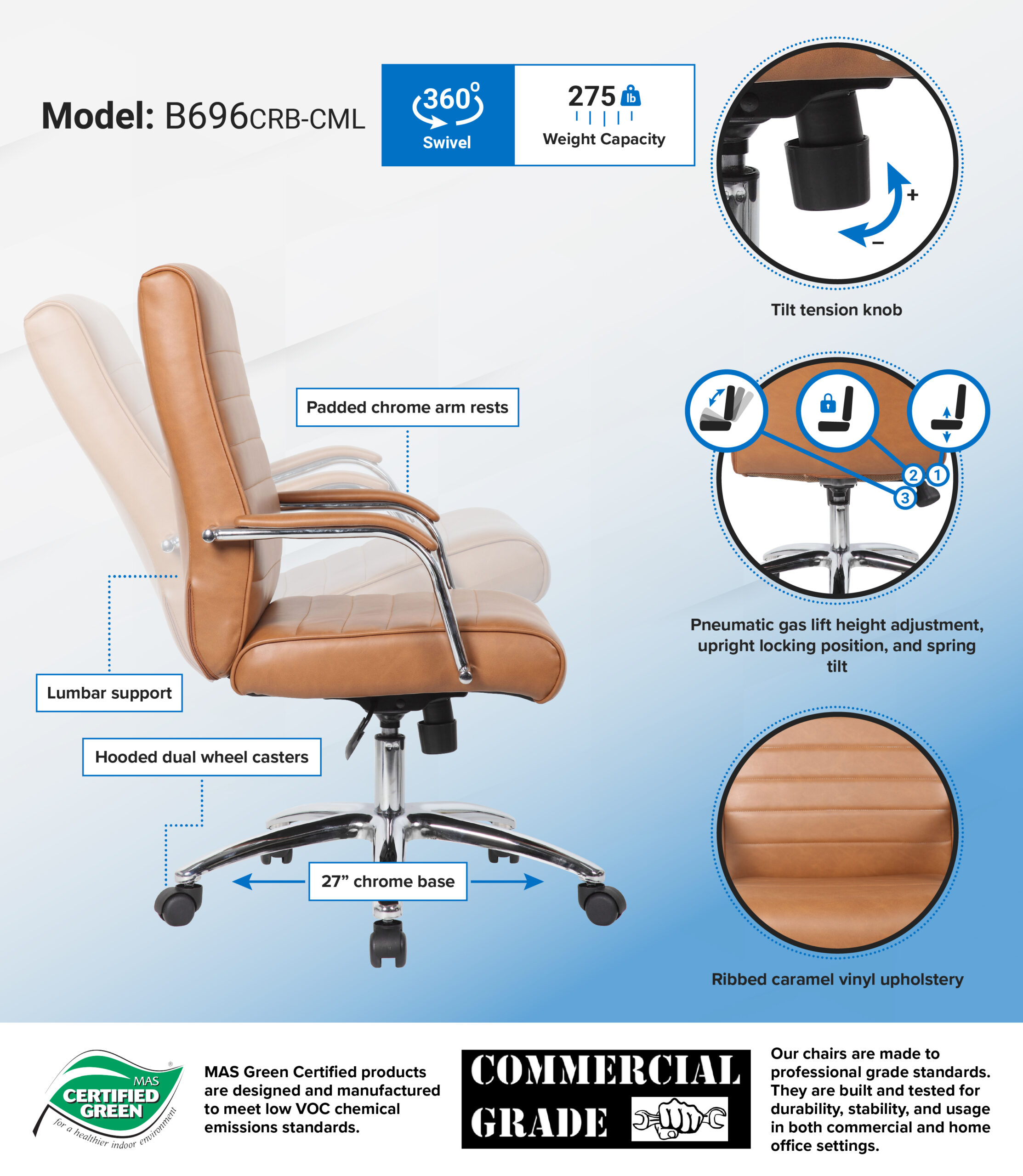 Boss Modern Executive Conference Chair-Ribbed, Caramel - Image 7