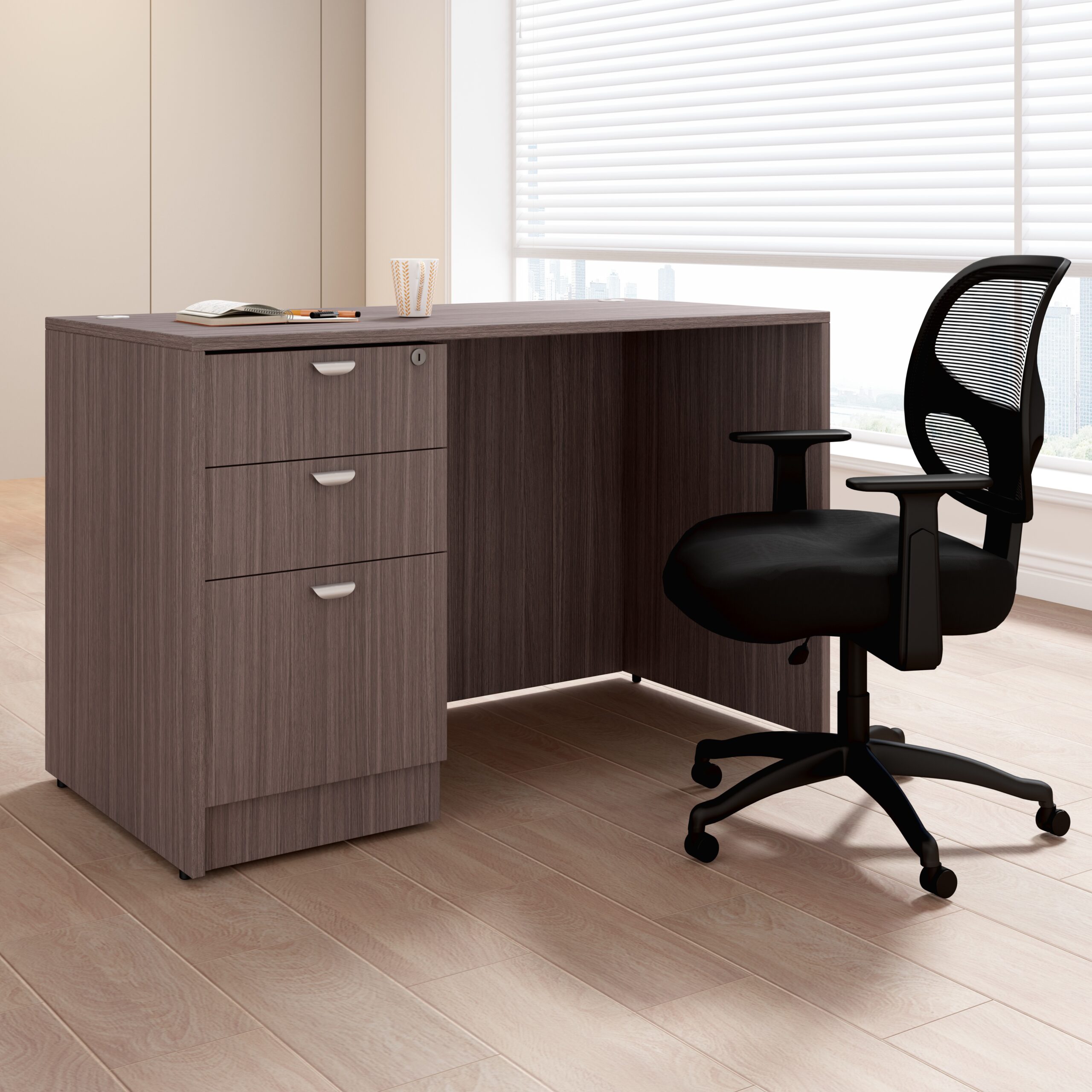 Boss 48" x 24" Desk w/ Box/Box/File Pedestal, Driftwood - Image 2