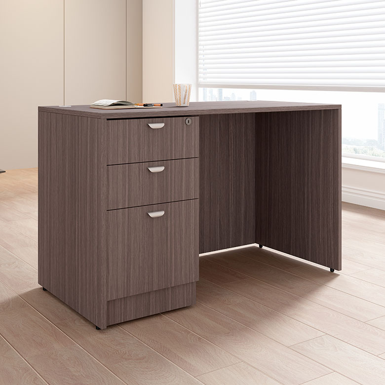 Boss 48" x 24" Desk w/ Box/Box/File Pedestal, Driftwood