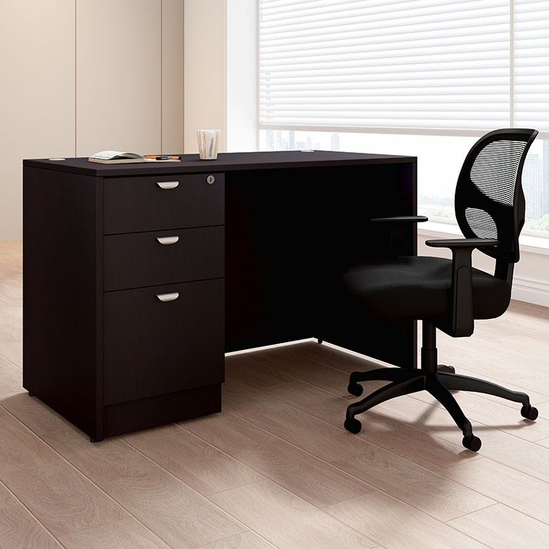 Boss 48" x 24" Desk w/ Box/Box/File Pedestal, Mocha - Image 2