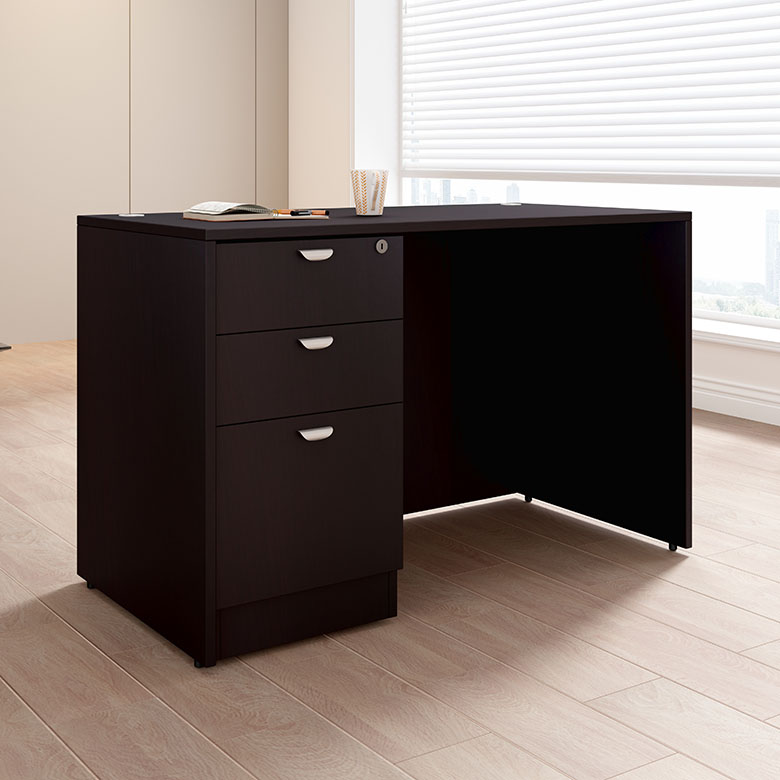 Boss 48" x 24" Desk w/ Box/Box/File Pedestal, Mocha
