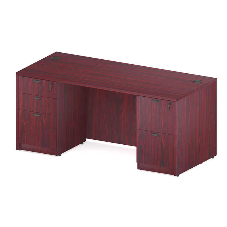 Boss 66" x 30" Desk w/ Box/Box/File Pedestal and File/File Pedestal, Mahogany