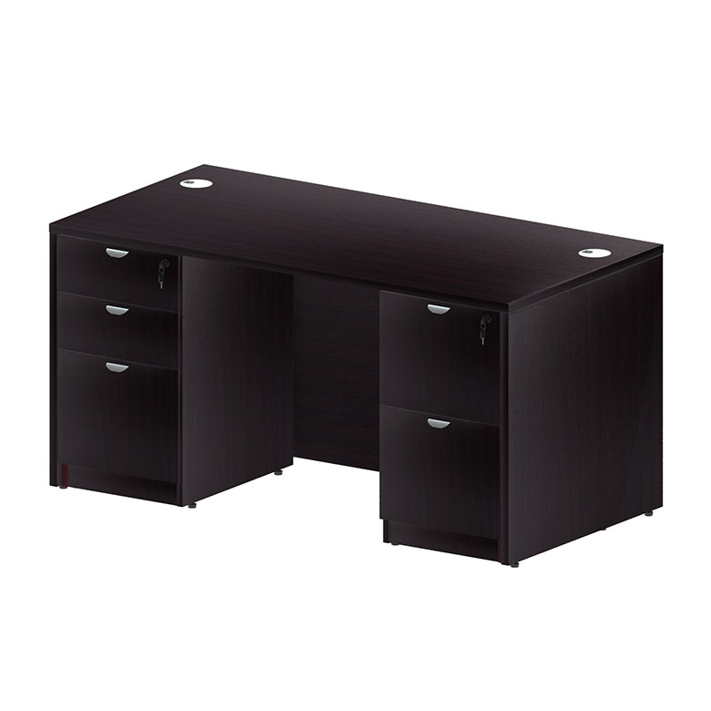 Boss 66" x 30" Desk w/ Box/Box/File Pedestal and File/File Pedestal, Mocha
