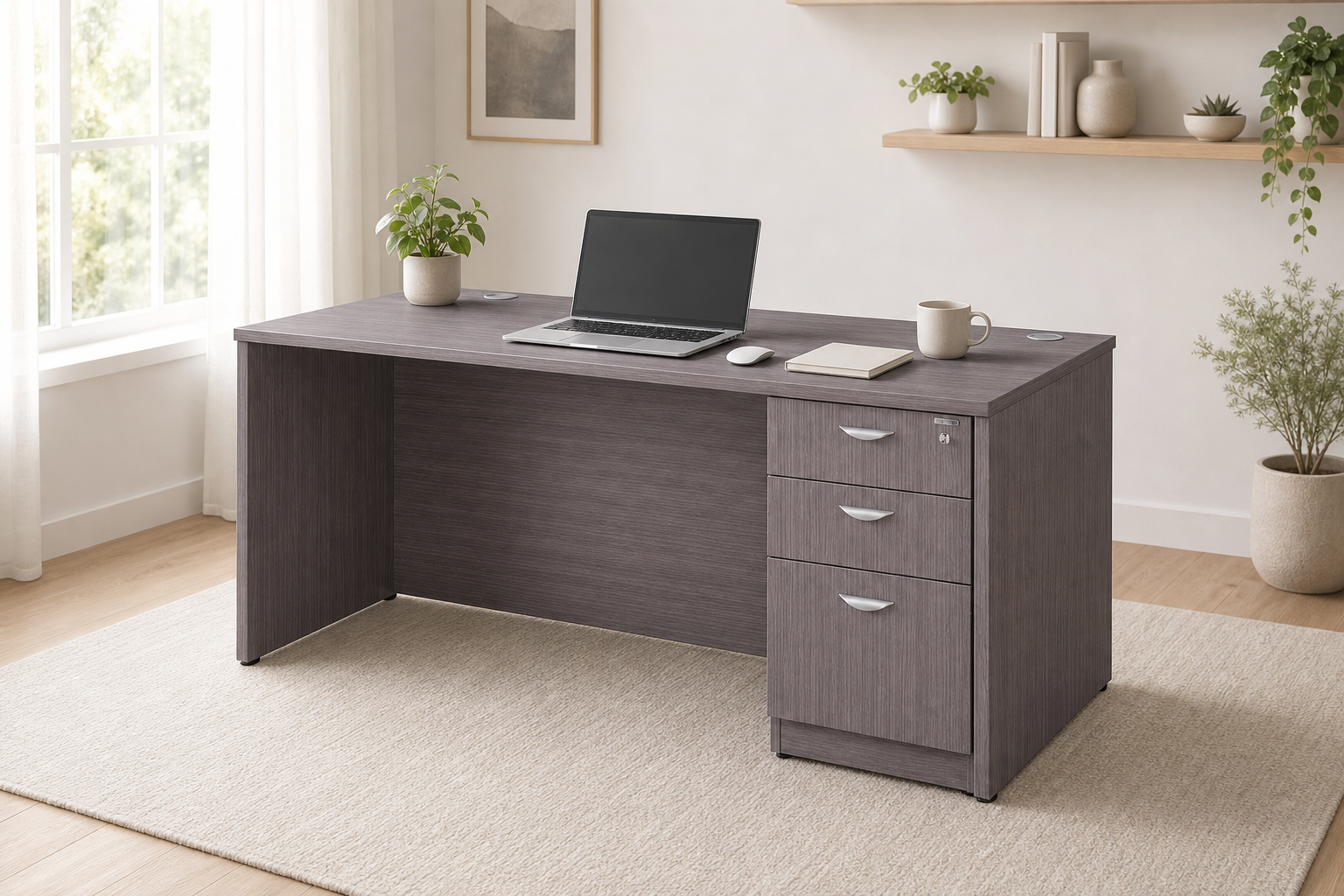 Boss 60" x 30" Desk w/ Box/Box/File Pedestal, Driftwood - Image 4