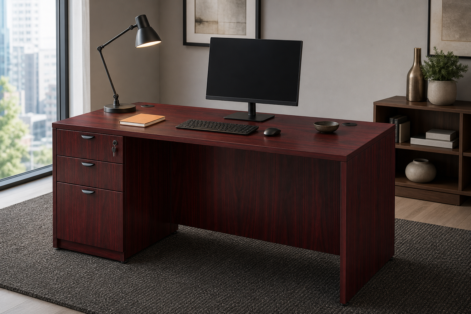 Boss 60" x 30" Desk w/ Box/Box/File Pedestal, Mocha - Image 4