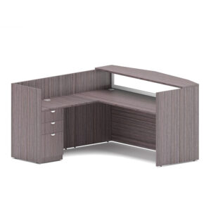 Boss 71" Frosted Reception Desk with Reversible Return & B/B/F Pedestal, Driftwood