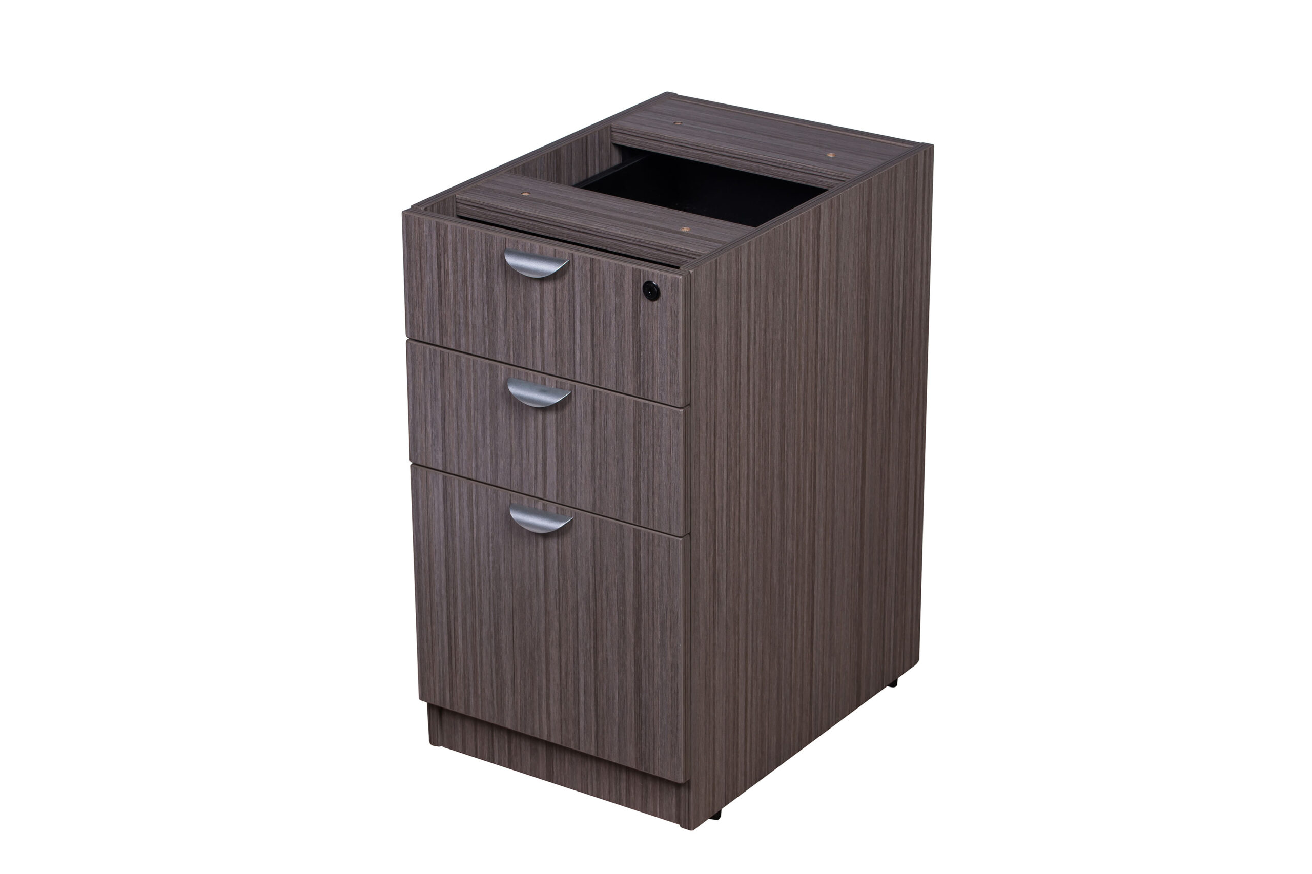 Boss 71" Frosted Reception Desk with Reversible Return & B/B/F Pedestal, Driftwood - Image 6