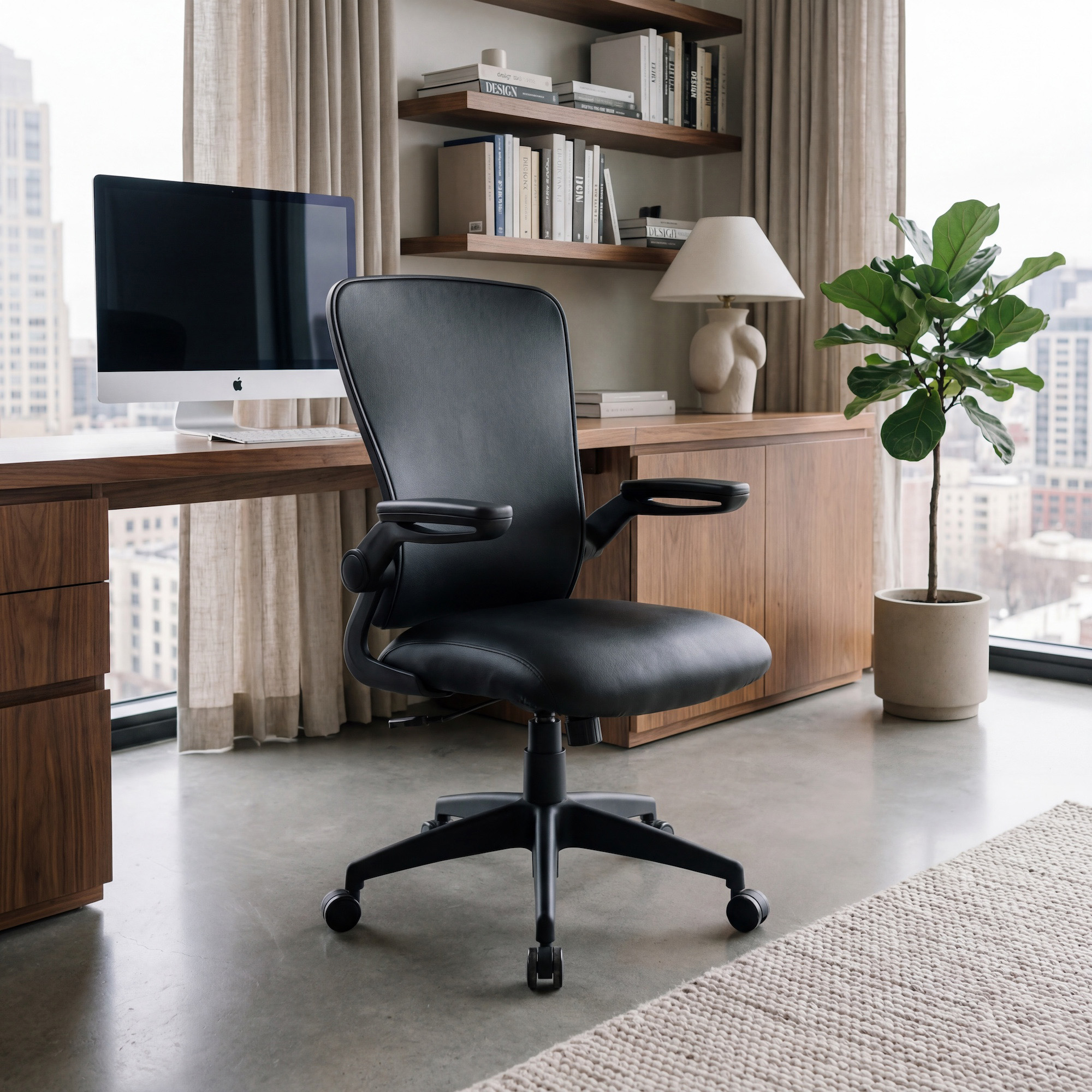 Boss Black Antimicrobial Vinyl Flip Arm, Task Chair, Black Frame - Image 8