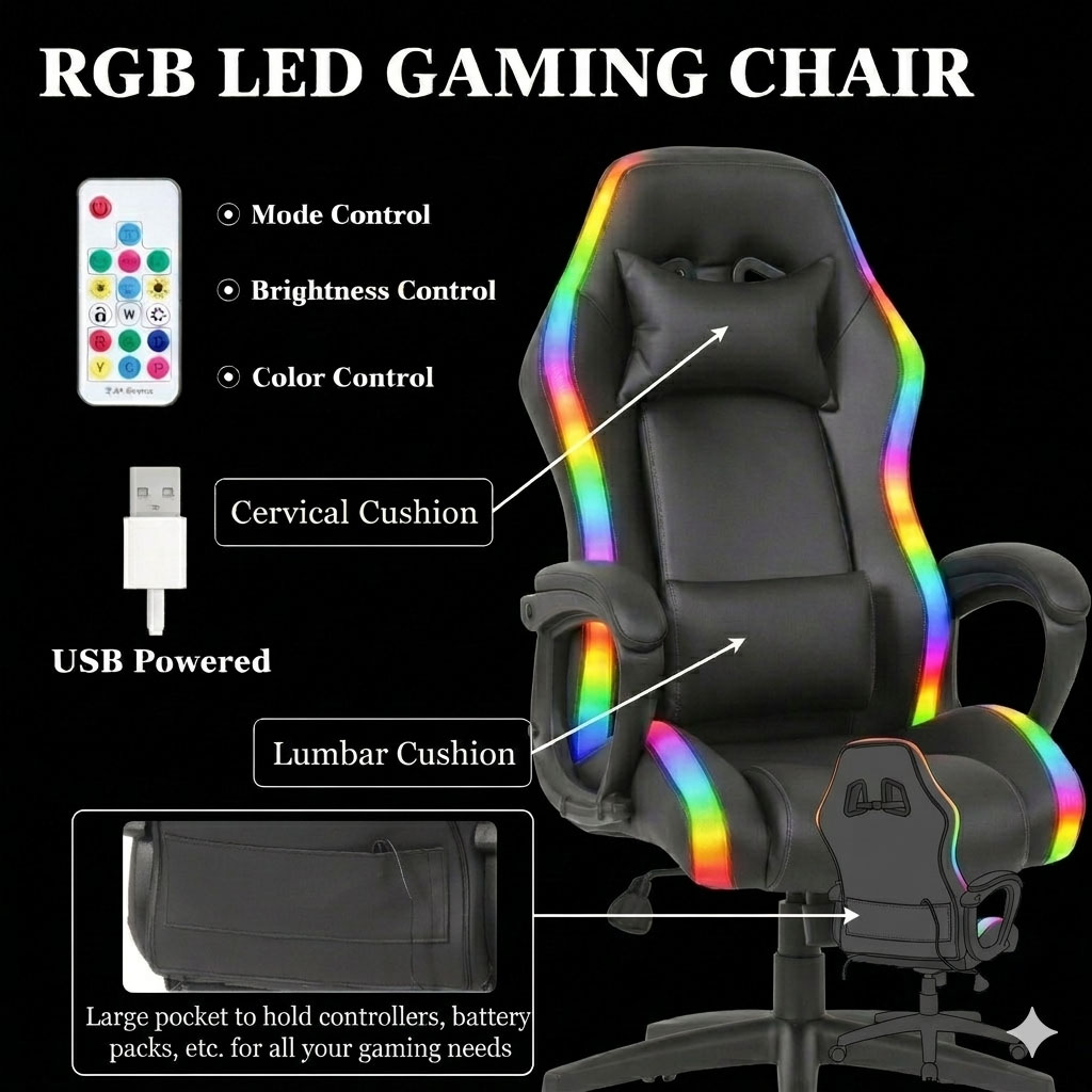 Boss LED High Back Gaming Chair, Black - Image 3