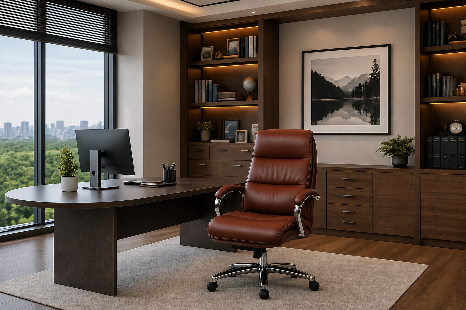 Boss Top Grain Leather 400 LB Executive Chair - Burgundy - Image 9
