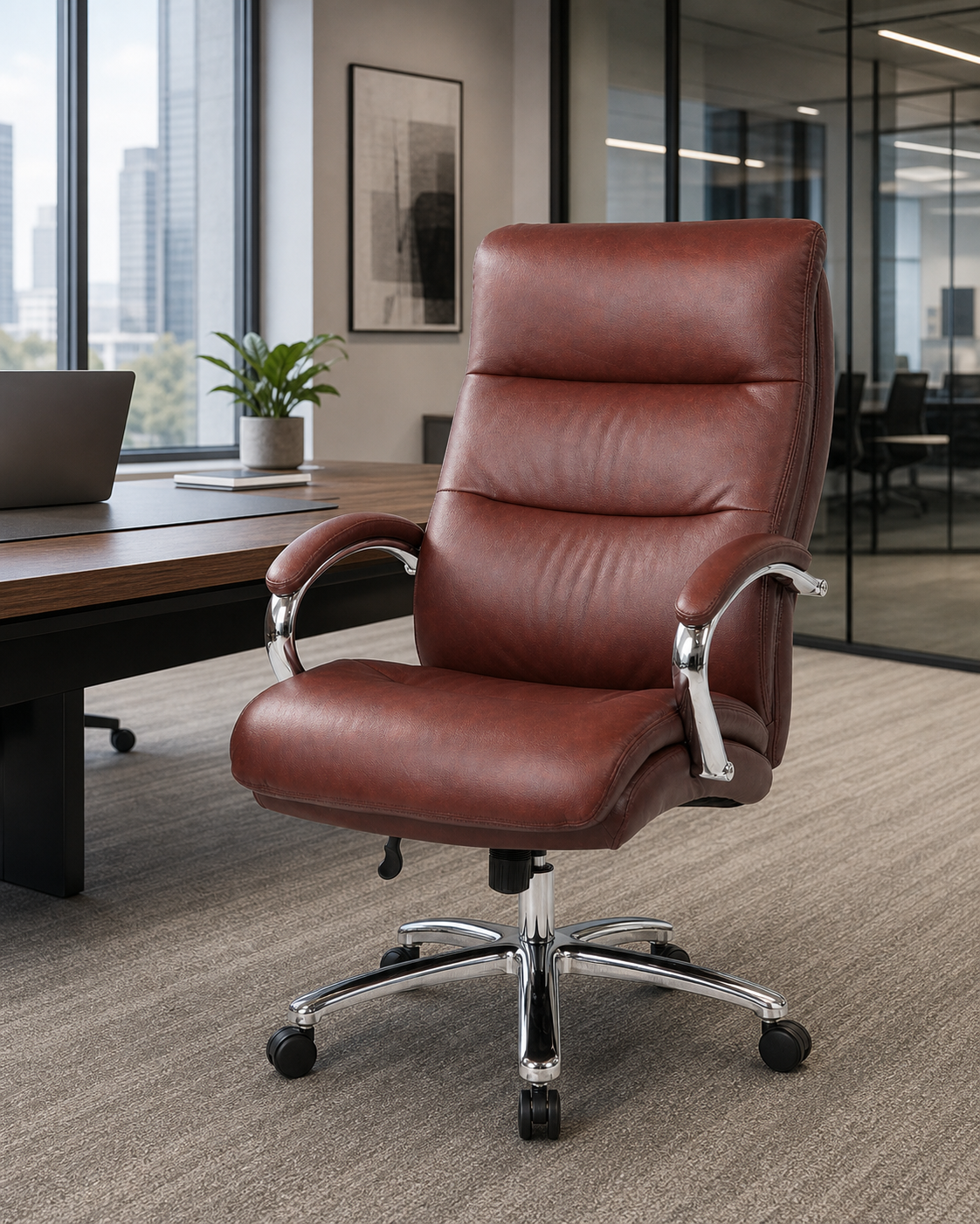 Boss Top Grain Leather 400 LB Executive Chair - Burgundy - Image 7