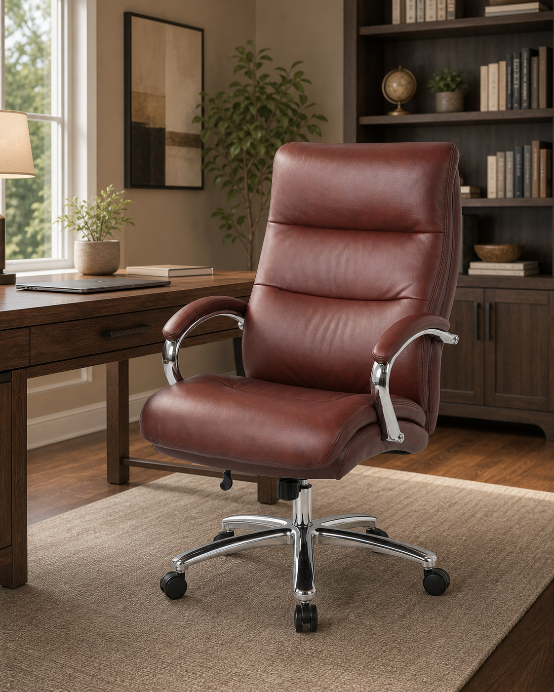 Boss Top Grain Leather 400 LB Executive Chair - Burgundy - Image 8