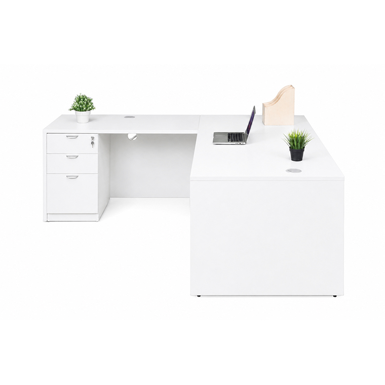 Boss 66 Inch Desk, Executive L-Shape Corner Desk with File Storage Pedestal, White