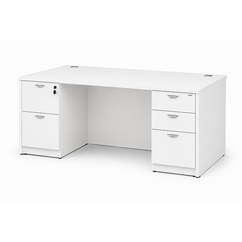 Boss 66" x 30" Desk w/ Box/Box/File Pedestal and File/File Pedestal, White