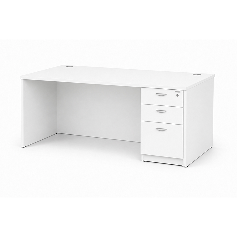 Boss 60" x 30" Desk w/ Box/Box/File Pedestal, White